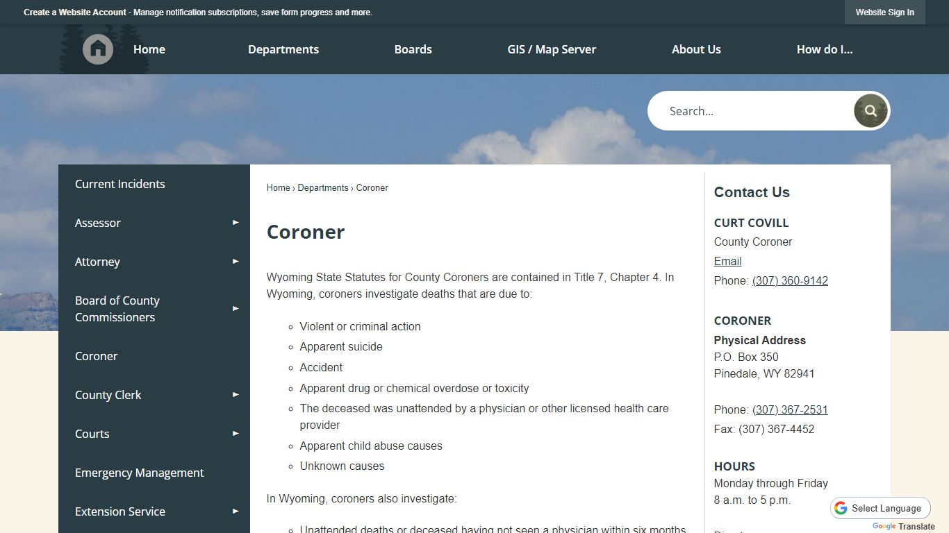 Coroner | Sublette County - Official Website